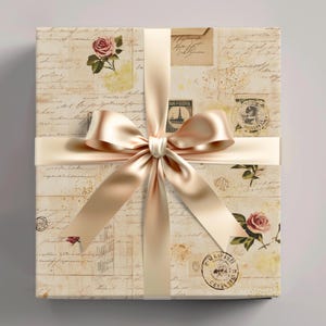 Papel de regalo con forma de carta de amor francesa, papel de regalo parisino vintage, escritura antigua manuscrita, rosas románticas, papel de regalo parisino elegante, papel dorado