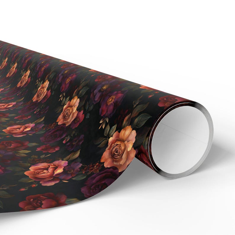 Papel de embrulho floral escuro: Rosas vintage, papel de presente gótico imagem 11