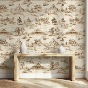 Vintage Western Toile Tapete Cowboy Ranch Wandbild Rustikale Bauernhaus Land Dekor Peel und Stick Tapete Traditionelle Wüste Kaktus