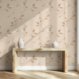 Neutrale botanische Tapete elegante beige Schälen und aufkleben Wandbild minimalistische Ranken-Wand-Kunst-moderne Weinlese-Tapete für Schlafzimmer