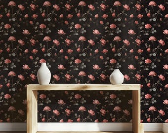 Dark Floral Rose Wallpaper, Vintage Botanical, Gothic Wall Mural
