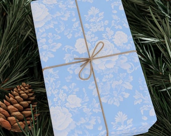 Blue Floral Gift Wrap: Elegant Wedding & Bridal Shower Paper