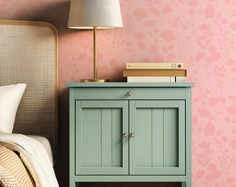 Papel de parede floral rosa bebê: mural de parede com silhueta botânica vintage