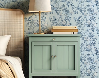 Blue Bird Toile Wallpaper: French Cottagecore Peel and Stick Wall Mural