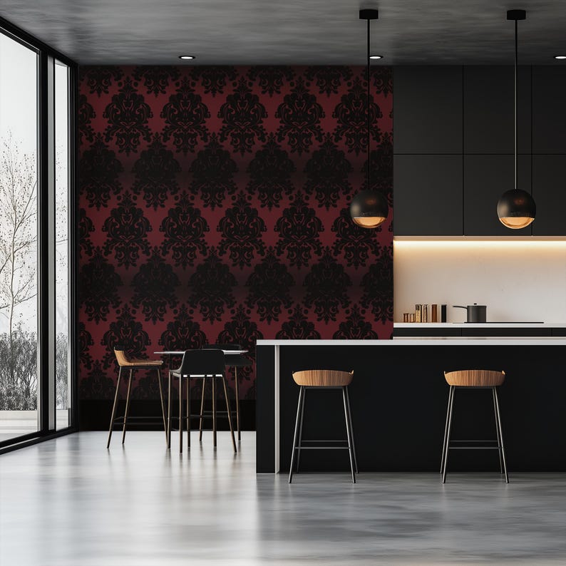 Gothic Damask Peel and Stick Wallpaper Dark Victorian Baroque Wall ...