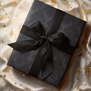 Black Damask Wrapping Paper, Elegant Gothic Gift Wrap image 1