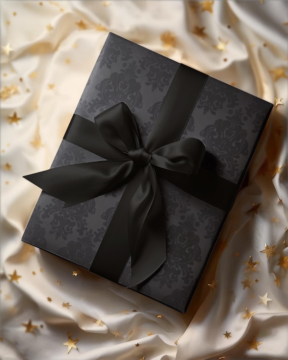 Black Damask Wrapping Paper, Elegant Gothic Gift Wrap