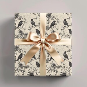 Gothic Raven Wrapping Paper, Vintage Dark Academia Gift Wrap, Black Crow and Rose Toile, Victorian Noir, Elegant Halloween Gift Wrap