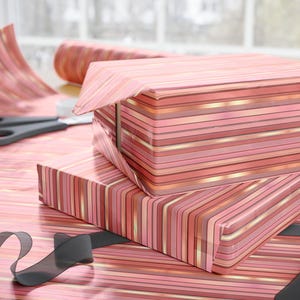 Elegante Rosa & Gold Geschenkpapier, Luxus Valentinstag Geschenkpapier, Jubiläum Geschenkpapier, Metallic Gestreifte Geschenkpapier, Hochzeitsgeschenkpapier