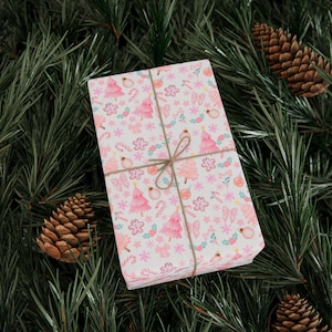 Pink Christmas Wrapping Paper, Cute Holiday Gift Wrap, Festive Pink Xmas Wrapping, Pastel Christmas Gift Wrap, Winter Holiday Decor