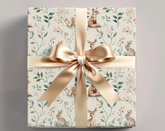 Vintage Woodland Animal Wrapping Paper: Fawn, Fox, Rabbit Design