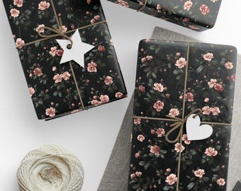 Dark Floral Wrapping Paper, Gothic Rose Gift Wrap