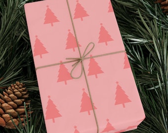 Pink Christmas Tree Pattern Gift Wrap - Holiday Wrapping Paper