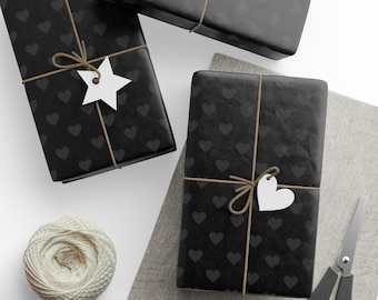 Gothic Black Heart Wrapping Paper, Elegant Valentine's Gift Wrap