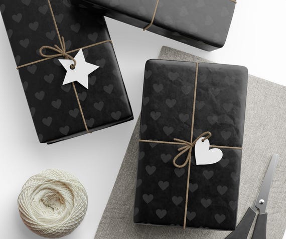 Gothic Black Heart Wrapping Paper, Elegant Valentine's Gift Wrap