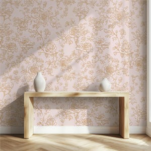 Vintage Gold Floral Peel and Stick Wallpaper Elegant Victorian Rose Wall Mural Neutral Botanical Wallpaper Removable Self-Adhesive