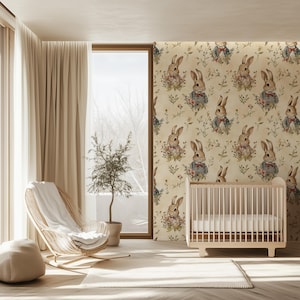 Vintage Bunny Wallpaper: Storybook Nursery Wall Mural (Peel & Stick or Traditional)