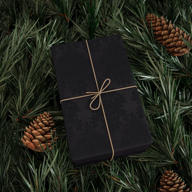 Black Damask Wrapping Paper, Elegant Gothic Gift Wrap image 13