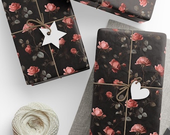 Dusty Rose Floral Wrapping Paper - Gothic Romantic Gift Wrap