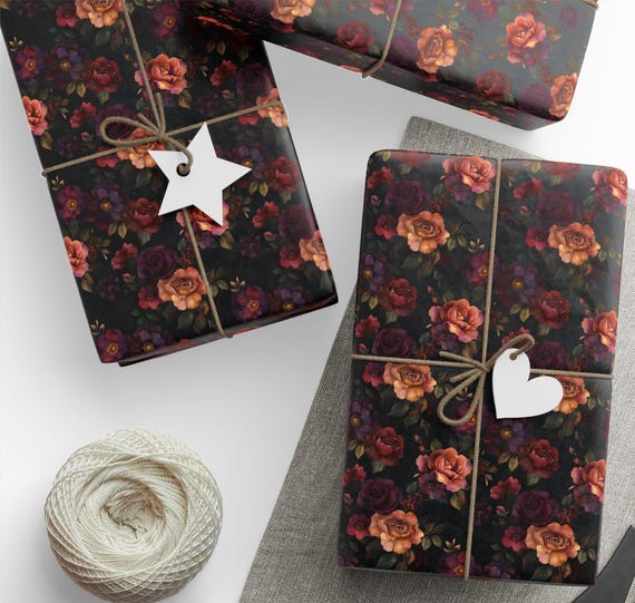 Dark Floral Wrapping Paper: Vintage Roses, Gothic Gift Wrap