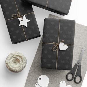 Gothic Black Heart Wrapping Paper, Elegant Valentine's Gift Wrap image 3