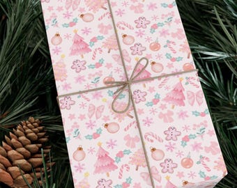 Papel de embrulho natalino rosa: estampa de biscoito de gengibre em tons pastel.