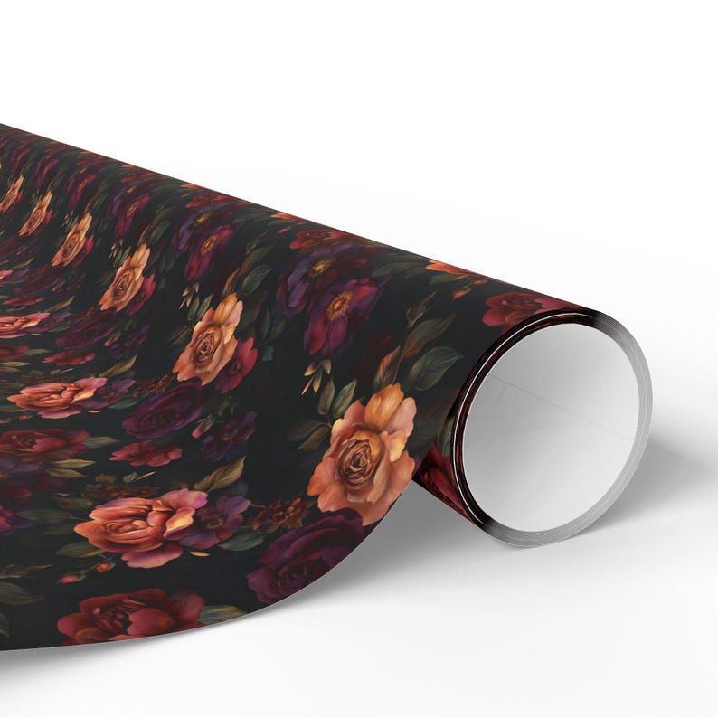 Papel de embrulho floral escuro: Rosas vintage, papel de presente gótico imagem 15