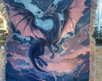 Gewebte Drachen Decke: Fantasy Baumwolle Wandteppich, Gothic Wohndekor