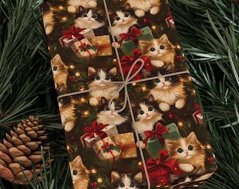 Christmas Kitten Wrapping Paper | Holiday Cat Lover Gift Wrap