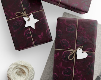 Gothic Rose Wrapping Paper: Dark Romantic Burgundy Floral Gift Wrap