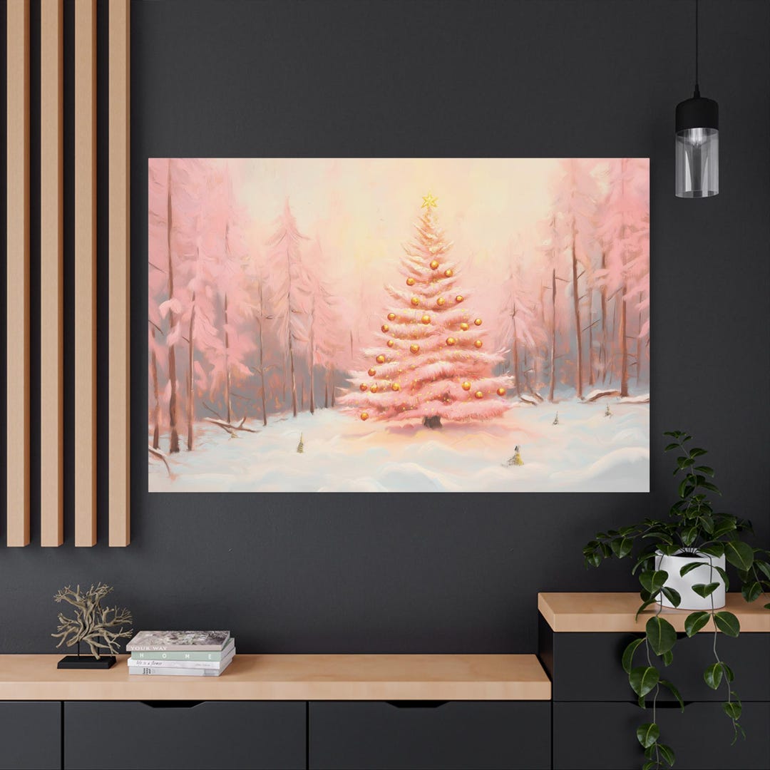 Pink Christmas Wall Art Winter Art Pink Christmas Decor Pink Wall Art