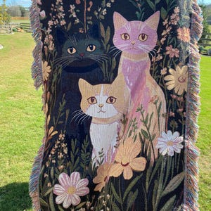 Couverture tissée avec chat fantaisiste, jetée, couverture en coton pour chat, cadeau pour amoureux des chats, couverture tapisserie, décoration pour chat, cadeau pour amoureux des chats