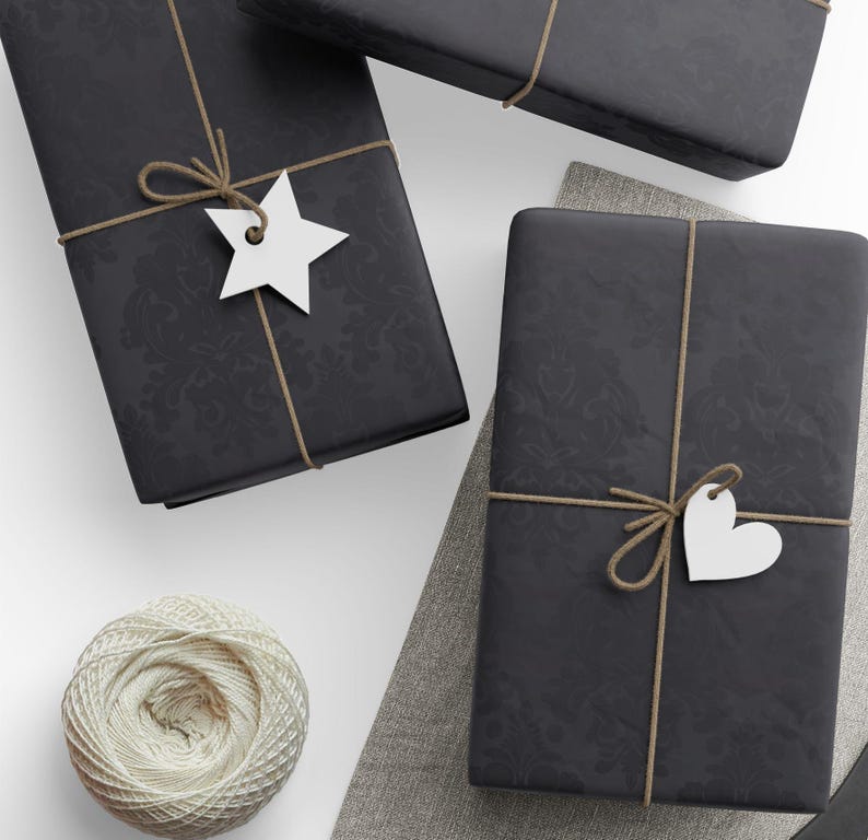 Black Damask Wrapping Paper, Elegant Gothic Gift Wrap image 9