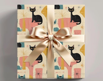 Atomic Cat Wrapping Paper: Mid-Century Modern Gift Wrap