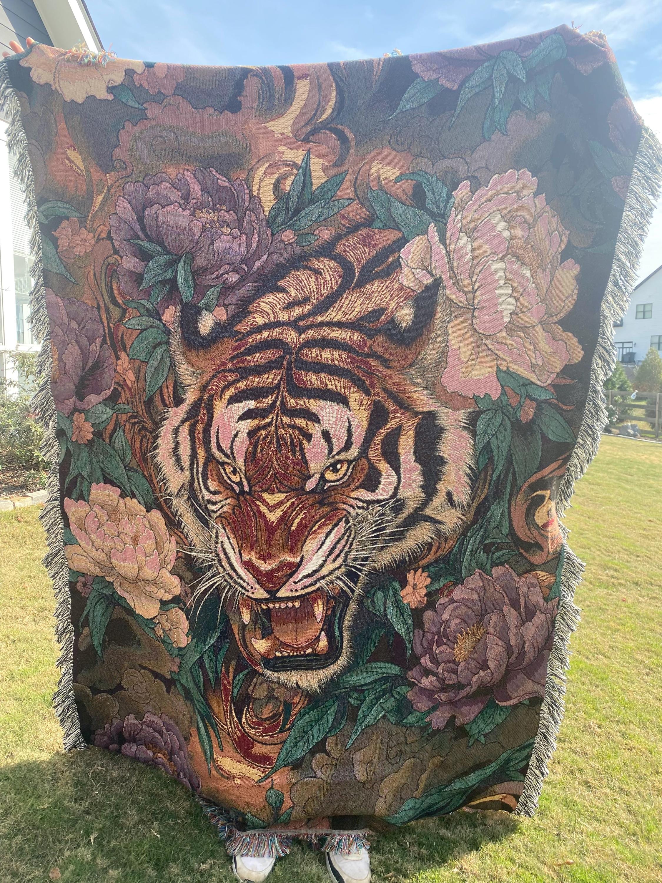 その他 USED HANDMADE BLANKET Tiger Woven Cotton Blanket: Japanese Decor Tapestry Throw - Etsy