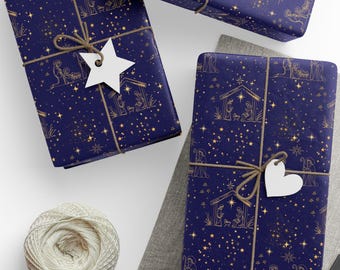 Papel de embrulho elegante para presépio de Natal: Gold Line Art