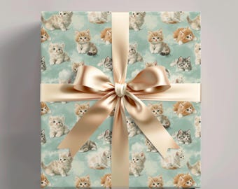 Papier cadeau vintage chaton : Papier cadeau chat pastel