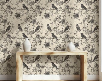 Gothic Raven and Rose Wallpaper: Dark Cottagecore Peel & Stick Mural