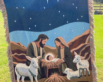 Woven Nativity Scene Blanket: Christian Christmas Throw, Faith-Based Home Decor