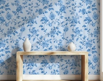 Papel pintado Toile azul bebé: diseño floral vintage autoadhesivo, decoración de habitación infantil de estilo francés.