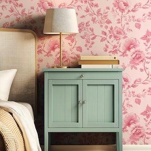 Vintage Pink Wallpaper Romantic Floral Nursery Peel and Stick Soft Pink Toile Wallpaper French Country Wallpaper Feminine Girly Wall Mural