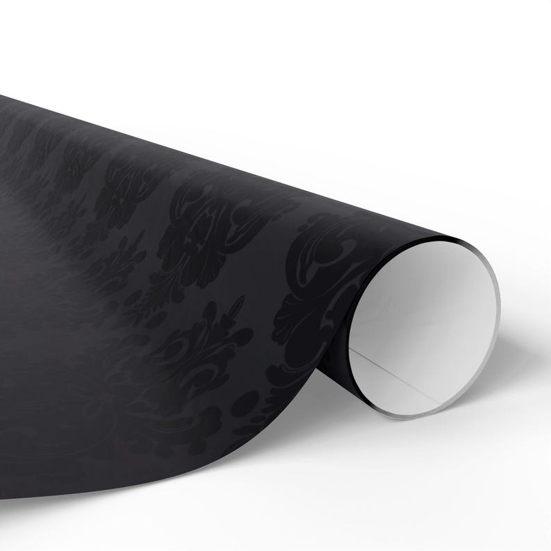 Black Damask Wrapping Paper, Elegant Gothic Gift Wrap image 2