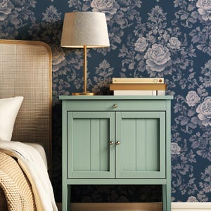 Elegant Navy Floral Wallpaper Vintage Rose Botanical Wall Mural Classic Blue Toile Peel and Stick or Traditional Wallpaper Old World Decor