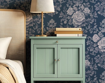 Navy Floral Wallpaper: Vintage Rose Botanical Wall Mural - Peel and Stick or Traditional