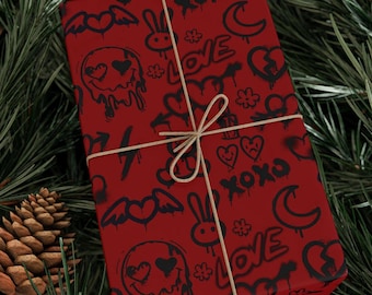 Gothic Red Heart Wrapping Paper, Grunge Goth Valentine Gift Wrap