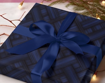 Navy Woven Pattern Wrapping Paper, Elegant Holiday Gift Wrap