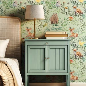 Woodland Animal Wallpaper Watercolor Forest Friends Cute Wallpaper for Nursery Kids Playroom Decor