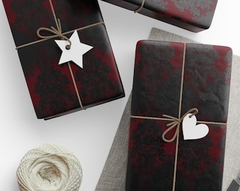 Gothic Damask Wrapping Paper: Victorian Dark Romance Gift Wrap Deep Dark Burgundy