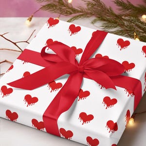 Melting Heart Wrapping Paper, Red and White Valentines Gift Wrap, Romantic Heart Wrapping Paper for Anniversary, Wedding, Gothic Valentine