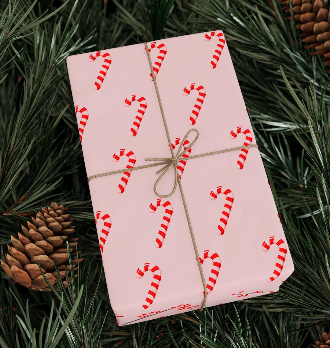 Pink Candy Cane Christmas Gift Wrap Paper - Etsy